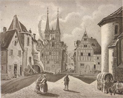 Het Burgplatz voor het keurvorstelijk kasteel van Boppard rond 1853 door Nikolaus Schlad